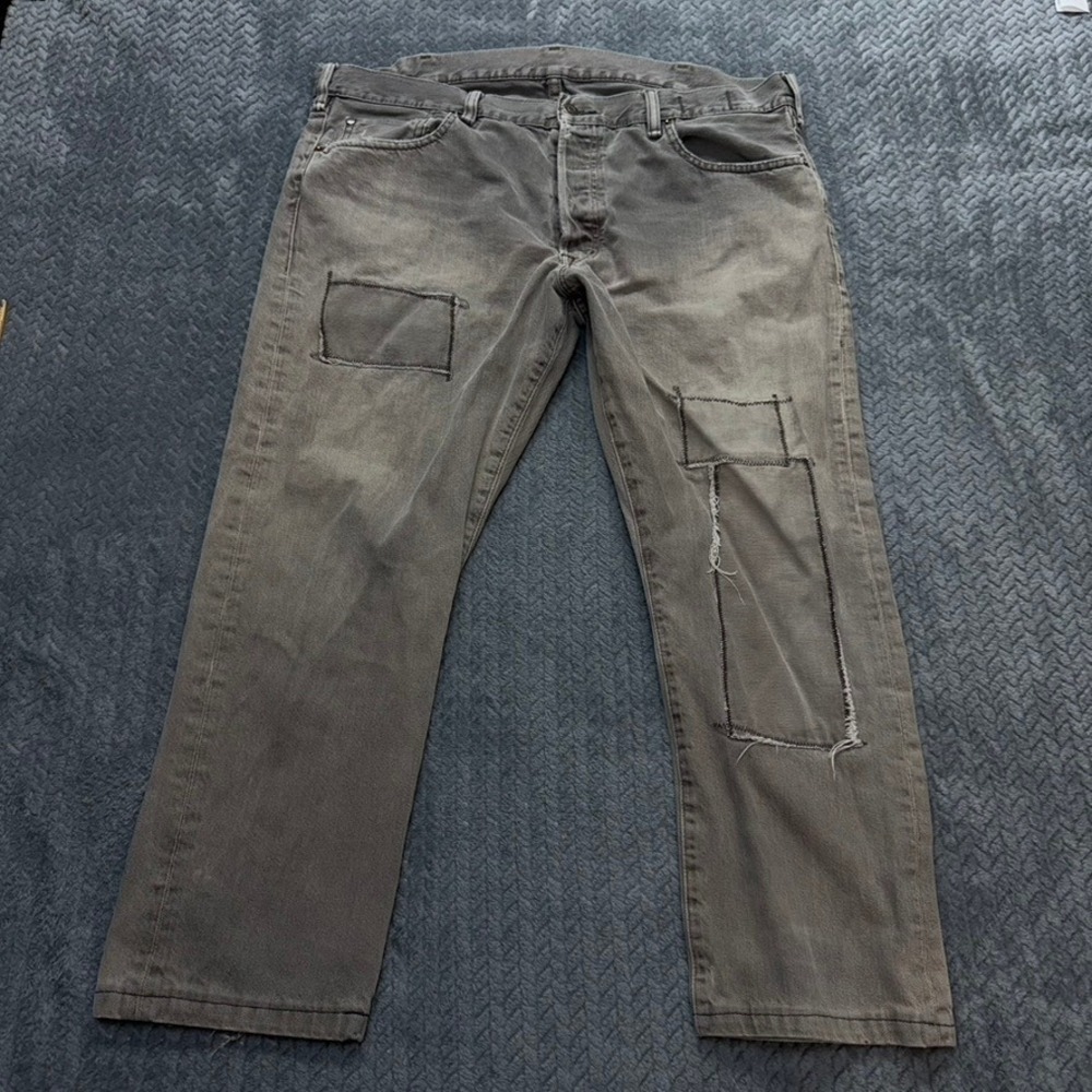 Denim & Supply Ralph Lauren Jeans Mens 38x26 Grey Slim‎ Fit Patched Distressed